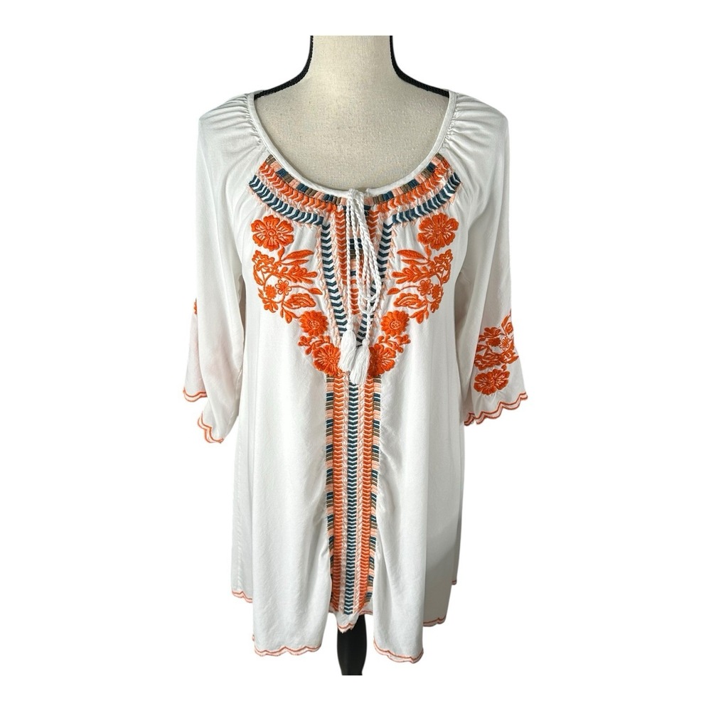 C/C Chic Connection White Embroidered Boho Peasant Bell Sleeve Dress M‎